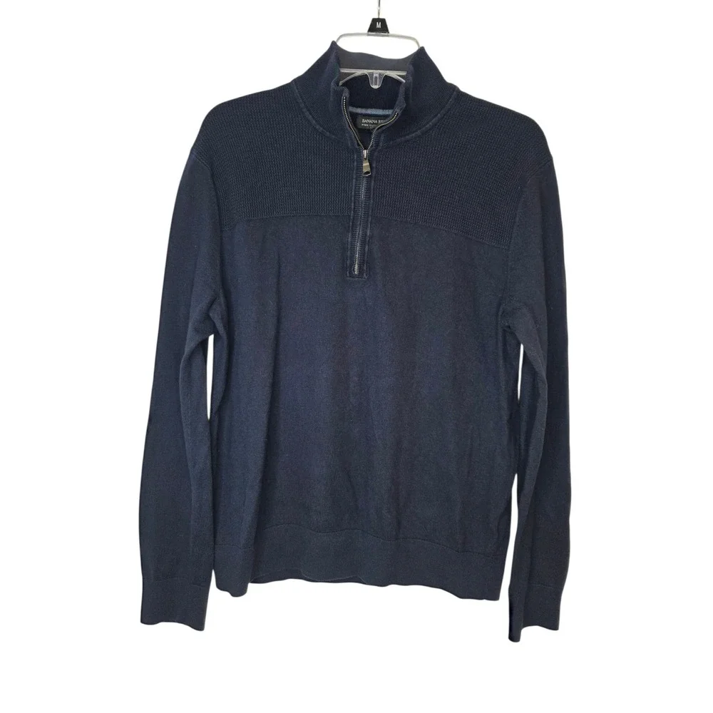 Banana Republic‎ Mens Navy Blue Pima Cotton Cashmere Quarter Zip Sweater Medium